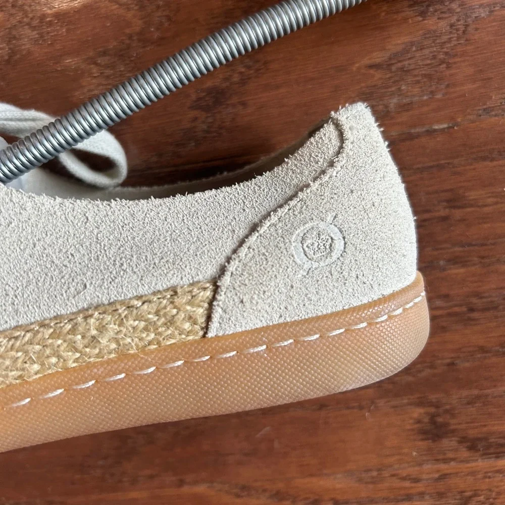 Born Oxford Shoes Womens Beige Suede Lace Up Espadrille Jute Trim 8M